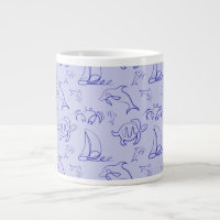 Sea animals and sailboat one line drawing pattern