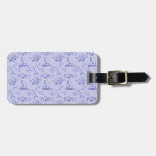 Sea animals and sailboat one line drawing pattern  luggage tag