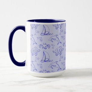 Sea animals and sailboat one line drawing pattern  mug
