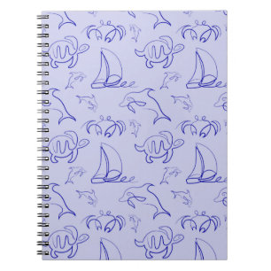 Sea animals and sailboat one line drawing pattern  notebook