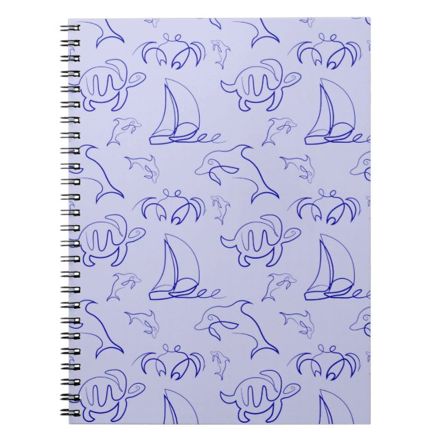 Sea animals and sailboat one line drawing pattern  notebook (Front)