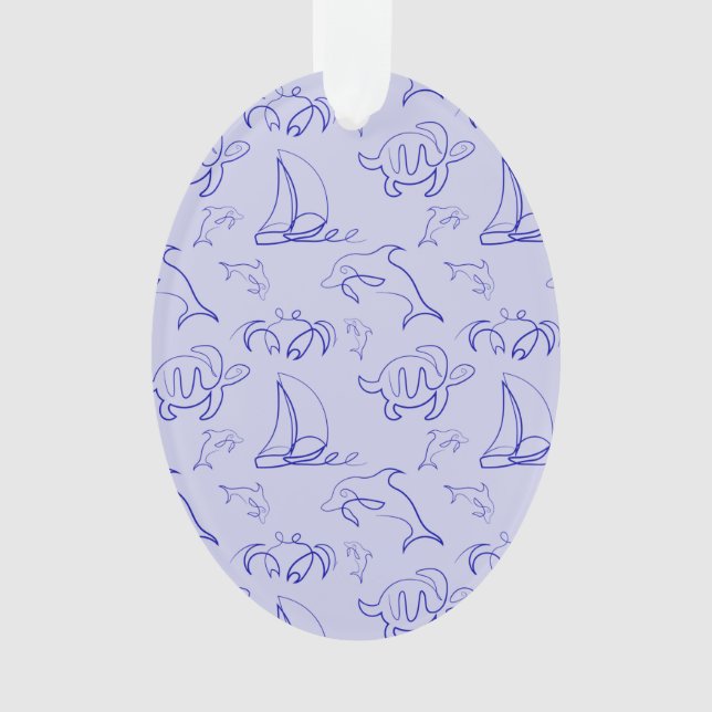 Sea animals and sailboat one line drawing pattern  ornament (Front)