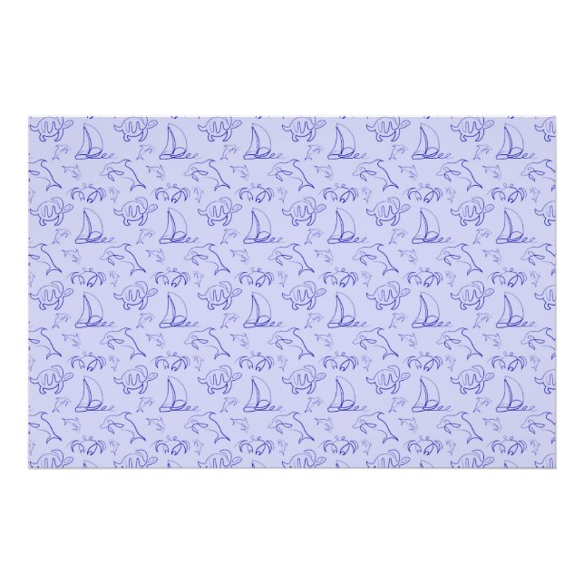 Sea animals and sailboat one line drawing pattern  photo print (Front)