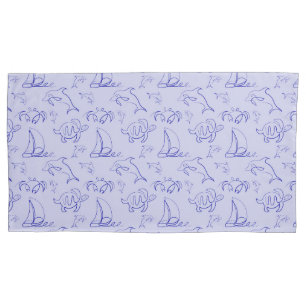 Sea animals and sailboat one line drawing pattern  pillowcase