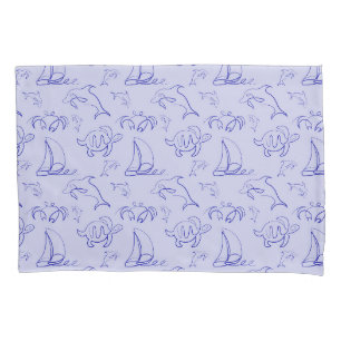 Sea animals and sailboat one line drawing pattern  pillowcase