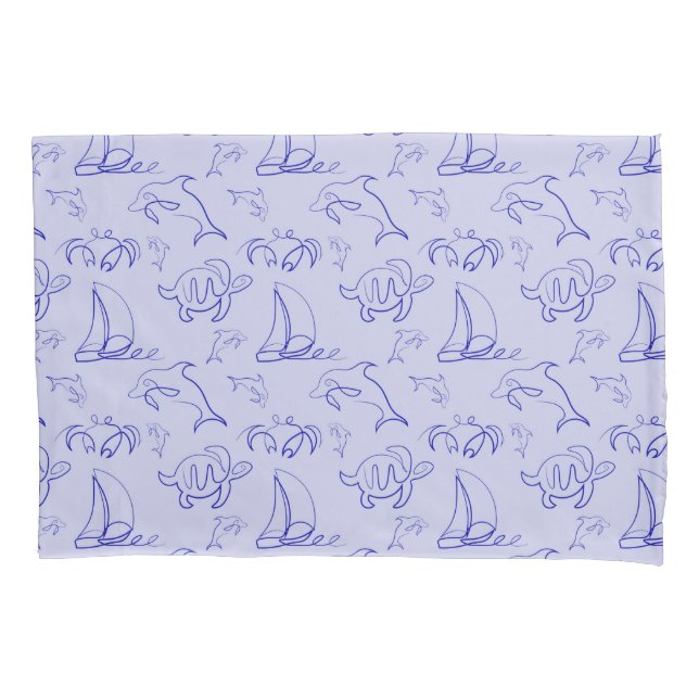 Sea animals and sailboat one line drawing pattern  pillowcase (Front-Left)