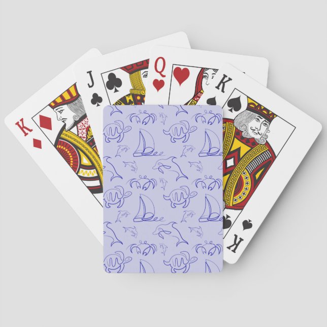 Sea animals and sailboat one line drawing pattern  playing cards (Back)