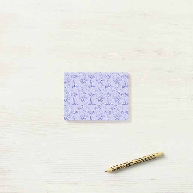 Sea animals and sailboat one line drawing pattern  post-it notes (On Desk)