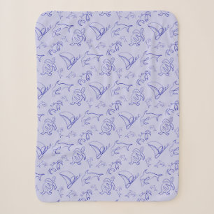 Sea animals and sailboat one line drawing pattern sherpa blanket
