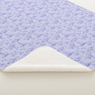 Sea animals and sailboat one line drawing pattern sherpa blanket