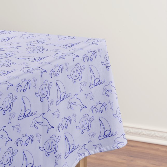Sea animals and sailboat one line drawing pattern  tablecloth (In Situ)