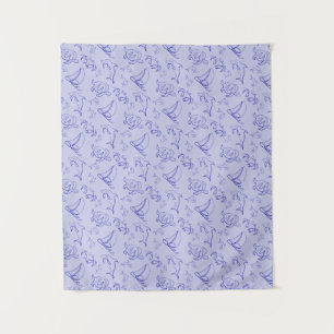 Sea animals and sailboat one line drawing pattern tapestry
