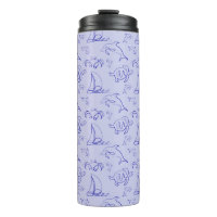 Sea animals and sailboat one line drawing pattern