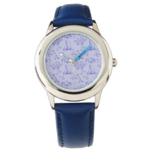 Sea animals and sailboat one line drawing pattern  watch