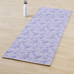 Sea animals and sailboat one line drawing pattern  yoga mat