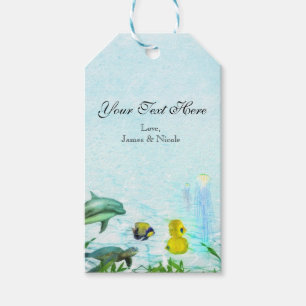 Sea Animals Beach Watercolor Party Custom Favour Gift Tags