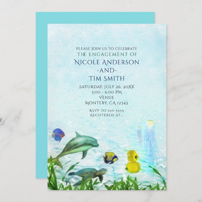 Sea Animals Beach Watercolor Party Invitations (Front/Back)