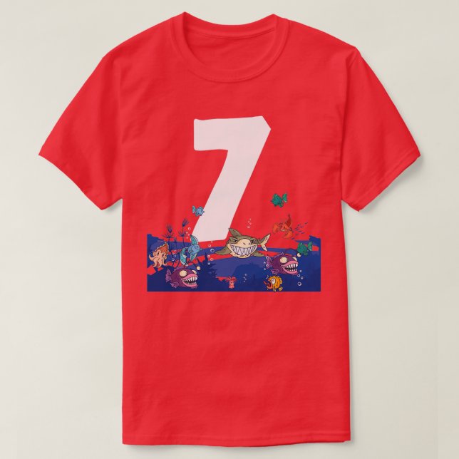 Sea Animals Fish Aquarium 7th Birthday Theme Party T-Shirt (Design Front)