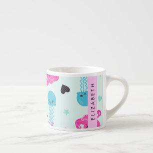 Sea Animals, Octopus, Jellyfish, Hearts, Your Name Espresso Cup