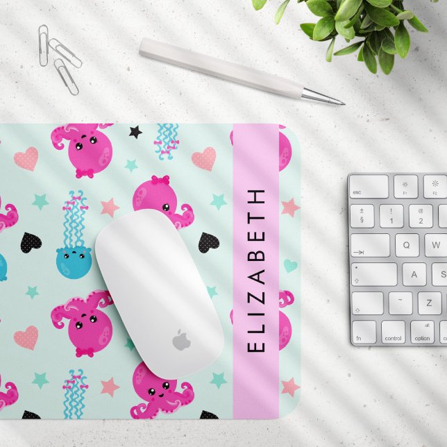 Sea Animals, Octopus, Jellyfish, Hearts, Your Name Mouse Pad (Creator Uploaded)