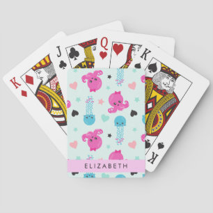Sea Animals, Octopus, Jellyfish, Hearts, Your Name Playing Cards