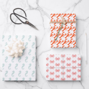 Sea Animals pattern lobster crab seahorse cute Wrapping Paper Sheet