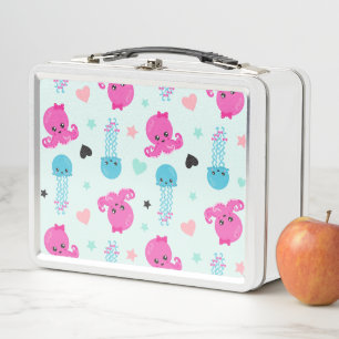 Sea Animals, Sea Life, Octopus, Jellyfish, Hearts Metal Lunch Box