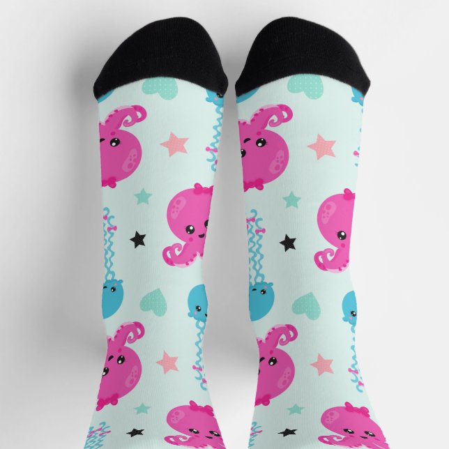 Sea Animals, Sea Life, Octopus, Jellyfish, Hearts Socks (Top)