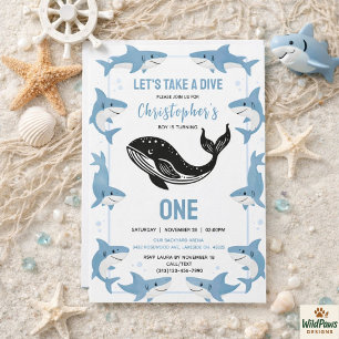 Sea Animals Shark 1st Birthday   Under the Sea  Invitation