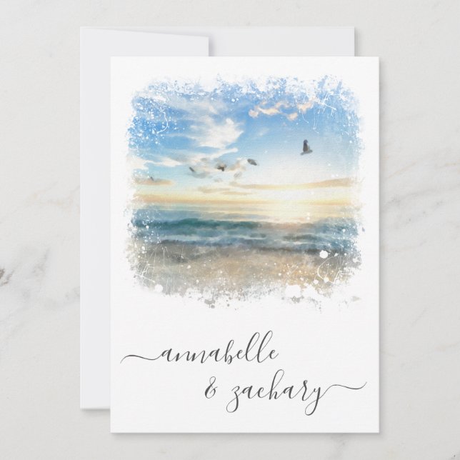 *~* Sea Artistic RSVP - Beach Ocean QR AR7 Wedding Invitation (Front)