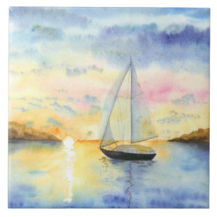 Sea at sunset ceramic tile