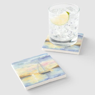 Sea at sunset stone coaster