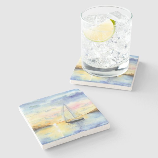 Sea at sunset stone coaster (Side)
