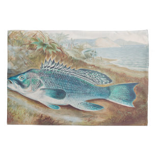 Sea Bass by S.A. Kilbourne, Vintage Fish Pillowcase