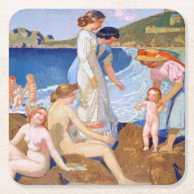 Sea Bathing, Maurice Denis Square Paper Coaster (Front)