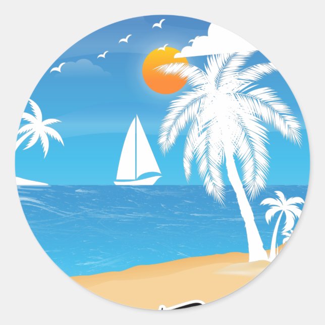sea beach catch a wave surfs up T-Shirt Classic Round Sticker (Front)