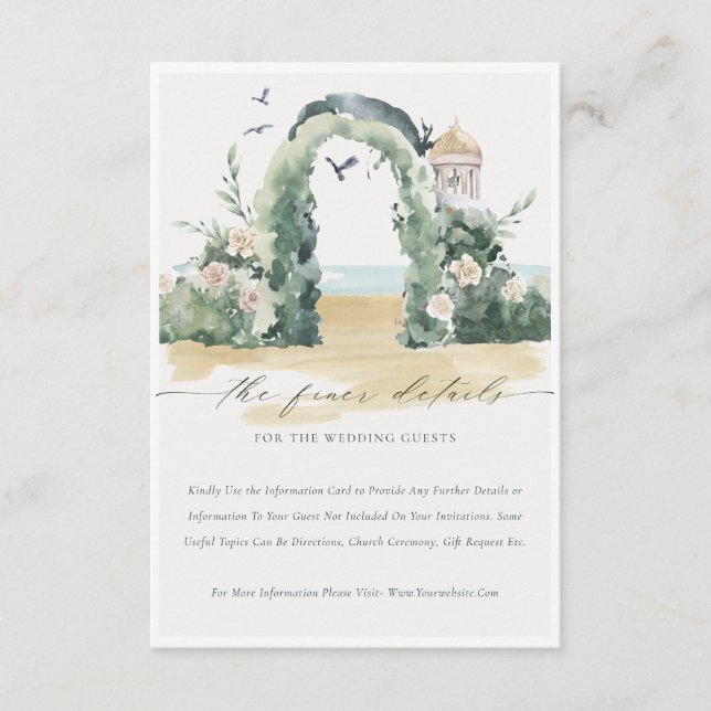 Sea Beach Floral Arch Botanical Wedding Details Enclosure Card (Front)