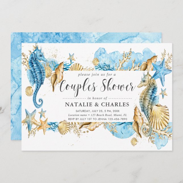 Sea & Beach Seahorse Couples Shower Invitation (Front/Back)