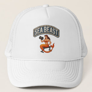 Sea Beast Gym Mermaid Retro Fitness Pin-Up Graphic Trucker Hat