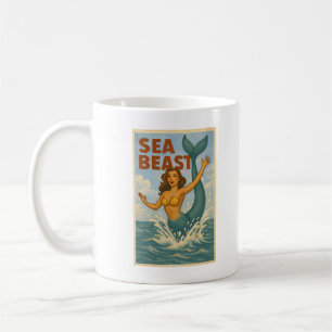 Sea Beast Retro Mermaid Funny Coastal Beach Life Coffee Mug