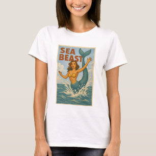 Sea Beast Retro Mermaid Funny Coastal Beach Life T-Shirt
