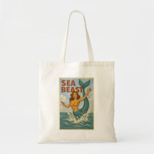 Sea Beast Retro Mermaid   Funny Coastal Beach Life Tote Bag