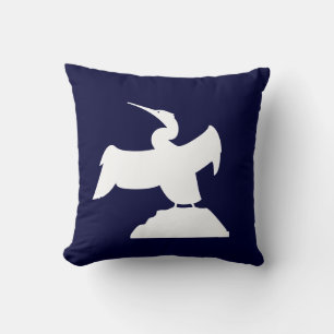 SEA BIRD. WHITE on  blue pillow