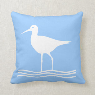 SEA BIRD. WHITE on blue pillow