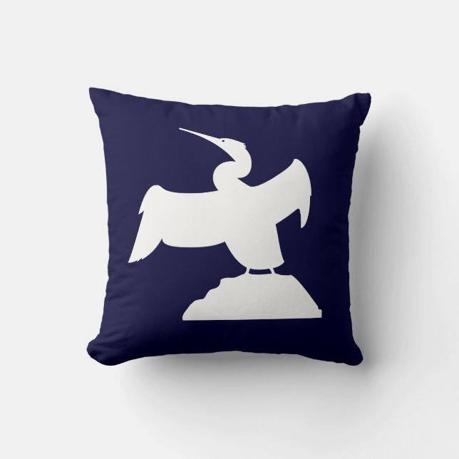 SEA BIRD. WHITE on  blue pillow (Front)