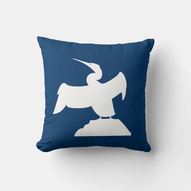 SEA BIRD. WHITE on  blue pillow (Front)