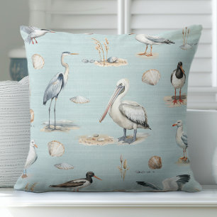 Sea Birds Blue Throw Pillow