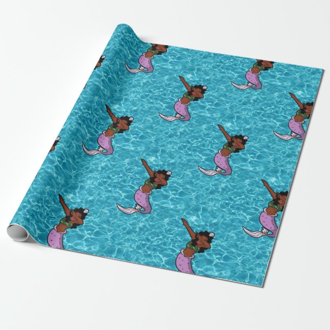 sea black dabbing mermaid wrapping paper (Unrolled)