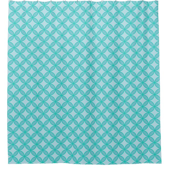 Sea blue and seagreen circles pattern shower curtain (Front)