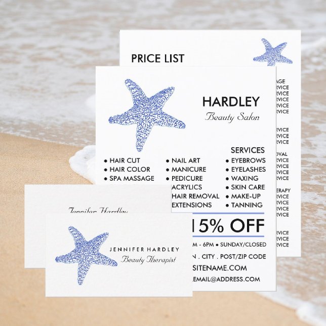Sea Blue Beach Starfish, Beautician, Beauty Salon Flyer (Creator Uploaded)